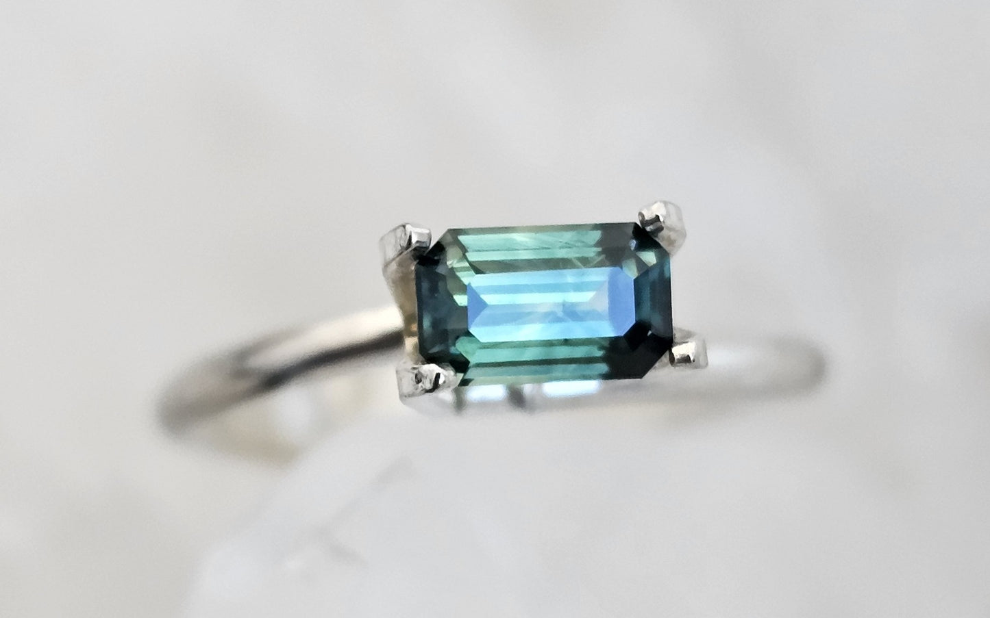 0.79 ct Emerald cut - Green leaning teal parti-colour natural Australian sapphire