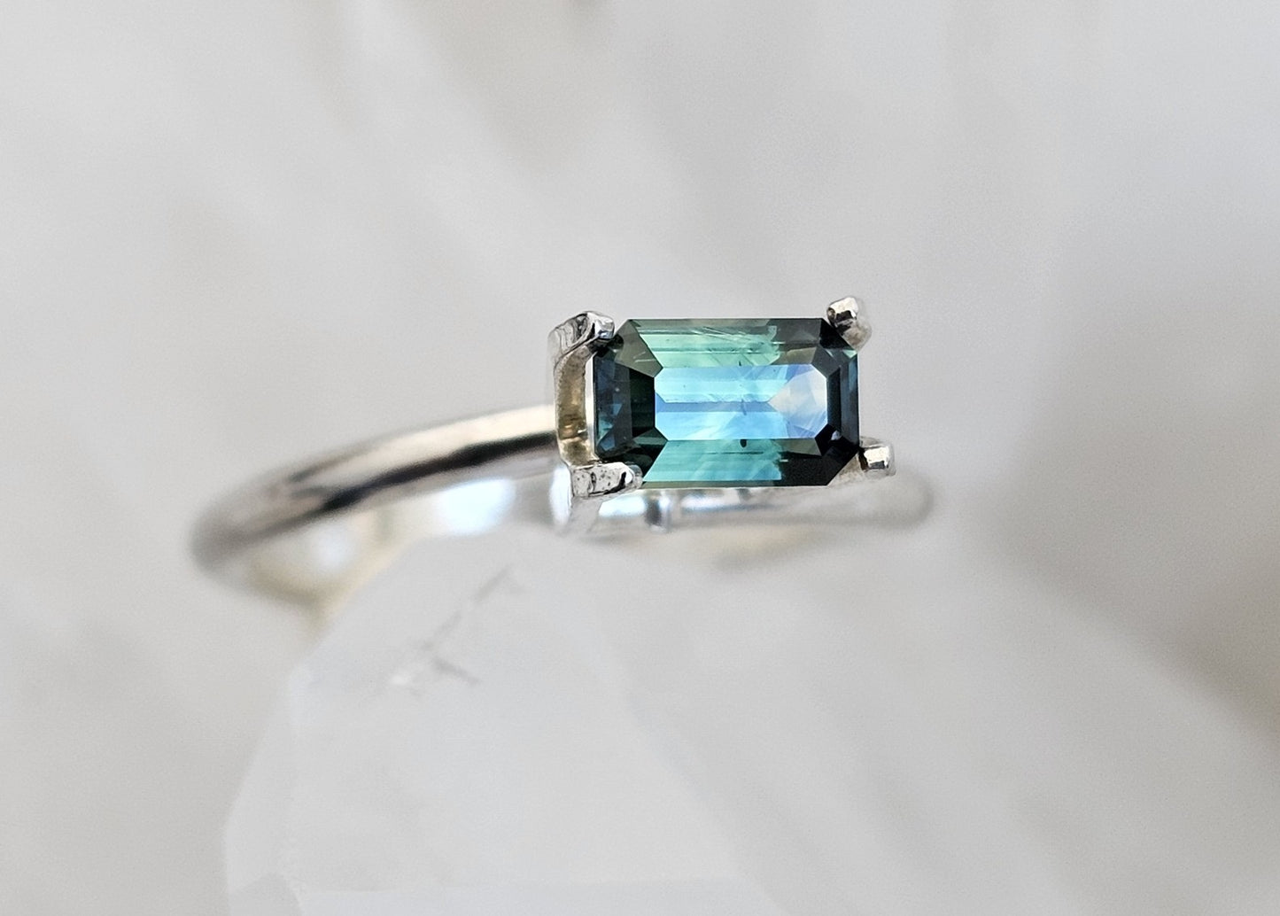 0.79 ct Emerald cut - Green leaning teal parti-colour natural Australian sapphire